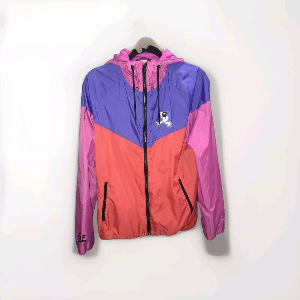 Nike Vtg Hike Man Hood Windbreaker Small Retro Jacket Red Blue Pink Colorblock